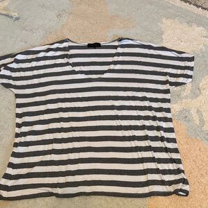 Hatch Black and White Striped Short Sleeve Top